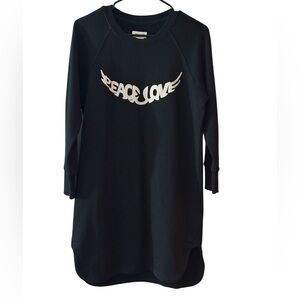 Zadig & Voltaire Diaz Peace & Love Dress Distressed Collar Small NWT MSRP$348